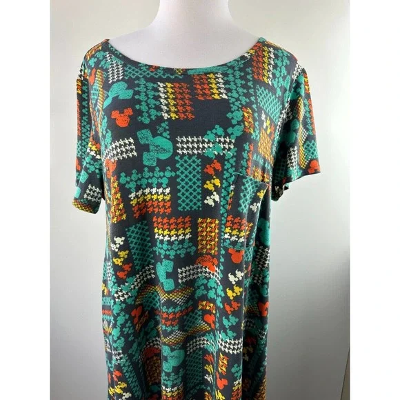 Lularoe Disney Carly Dress Mickey Mouse Mixed Print Stretch Hi-Lo Plus Size 3XL - Picture 2 of 8
